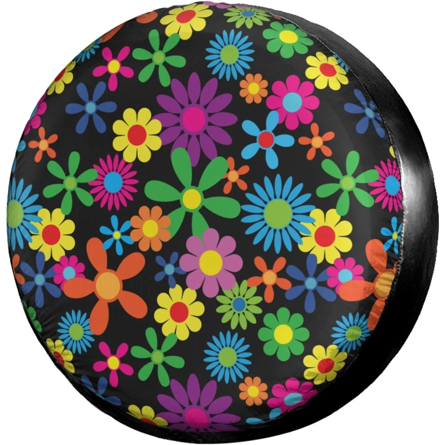 

Vibrant Multicolor Hippie Flowers Spare Tire Cover Durable All-Weather RV SUV Wheel Protector