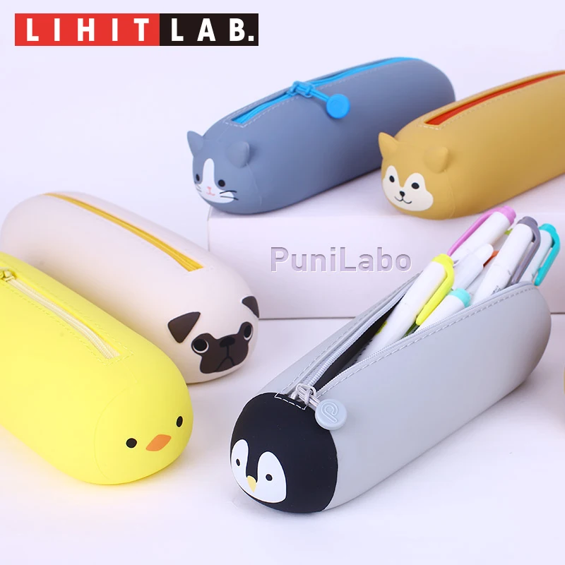 1pc Japan LIHIT LAB. Cartoon Soft Silicone Pencil Case Multifunctional Large Capacity Creative Simple Cute Animal Stationery Bag