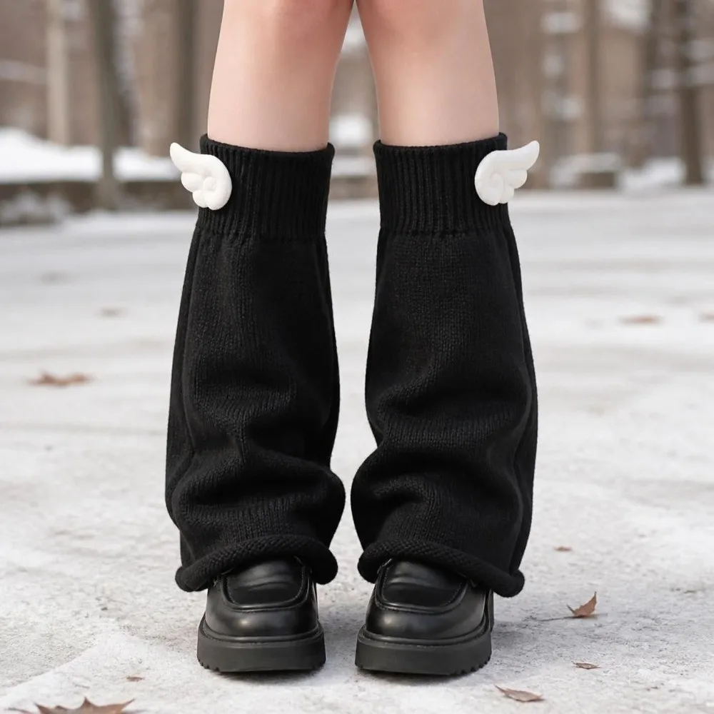 Knit Fabric Wing Decor Leg Warmers Wide Calf Fit Soft Knit Texture Slouch Leg Covers Flared Shape Calf Sleeves Design