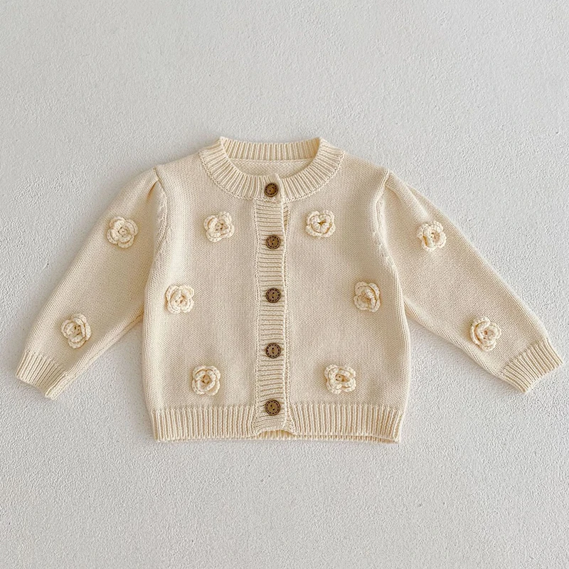 

Infant Baby Girls Knitting Cardigan Flower Embroidery Autumn Spring Sweater Baby Girls Korean Style Long Sleeve Cardigan Coat