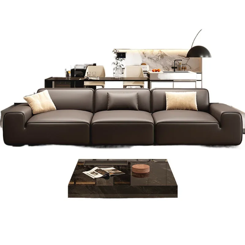 

Italian Extremely Large Black Cow Couchsurfing First Layer Ecological Pine Bottom Frame Tofu Block Leather Sofa