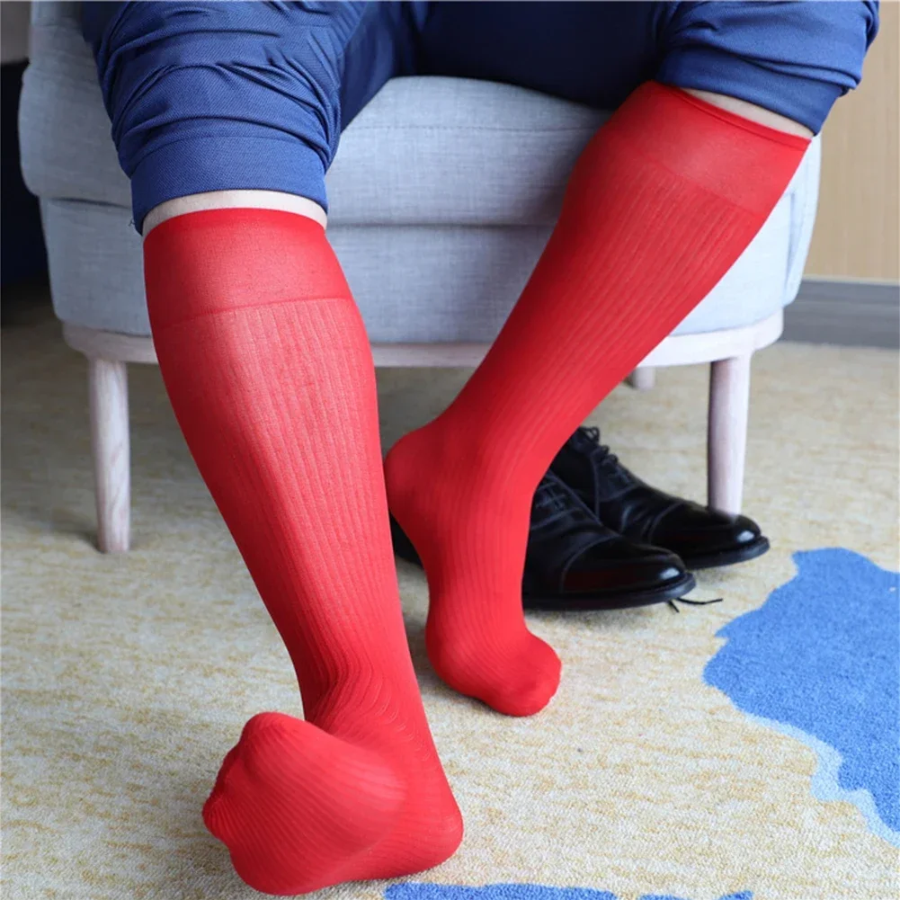 

1 Pair Men's Socks Summer Wide Striped Toe Sheer Formal Dress Socks Silk High Thin Breathable Business Stockings For Man