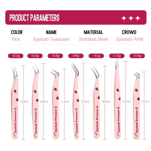 Imagen 2 del producto Pinzas para pestañas, pinzas superduras de acero inoxidable con fresa rosa para extensión de pestañas, pinzas de maquillaje antiestáticas de alta precisión
