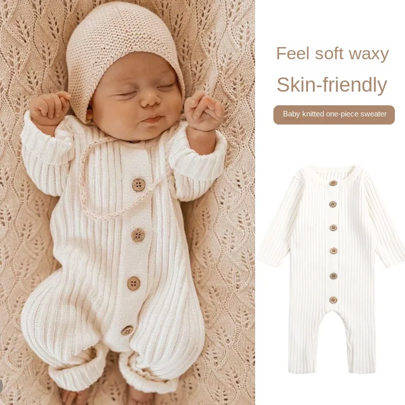 Baby Autumn Jumpsuit Infant Long Sleeve Button Body Suit Rompers Baby Knitted Jumpsuits Winter Baby Boy Clothes