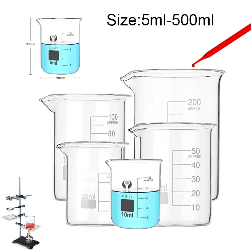 1-7PCS Neue 5/10/25/50/100-500ml Pyrex glas becher Borosilikat GG-17 Messbecher Messung Glas Chemie Becher