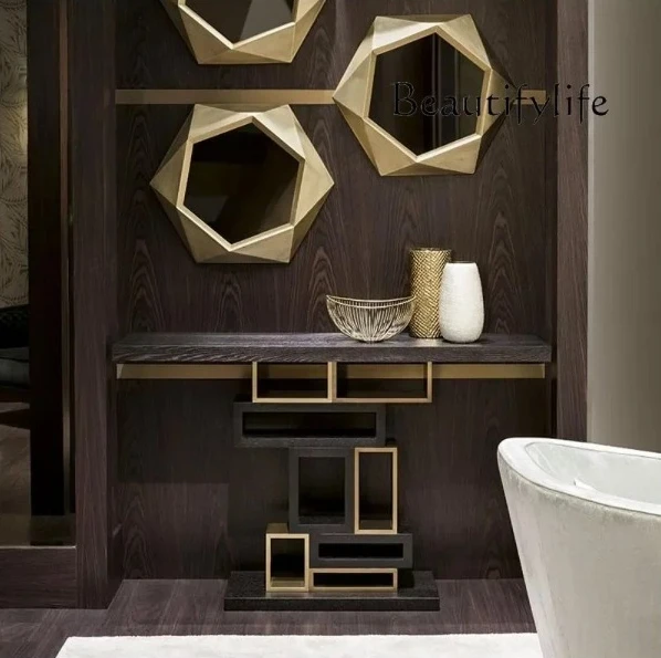J Light Luxury Simple Stainless Steel Solid Wood Against The Wall Entrance Table Entry Living Room High-end Fashion Partition