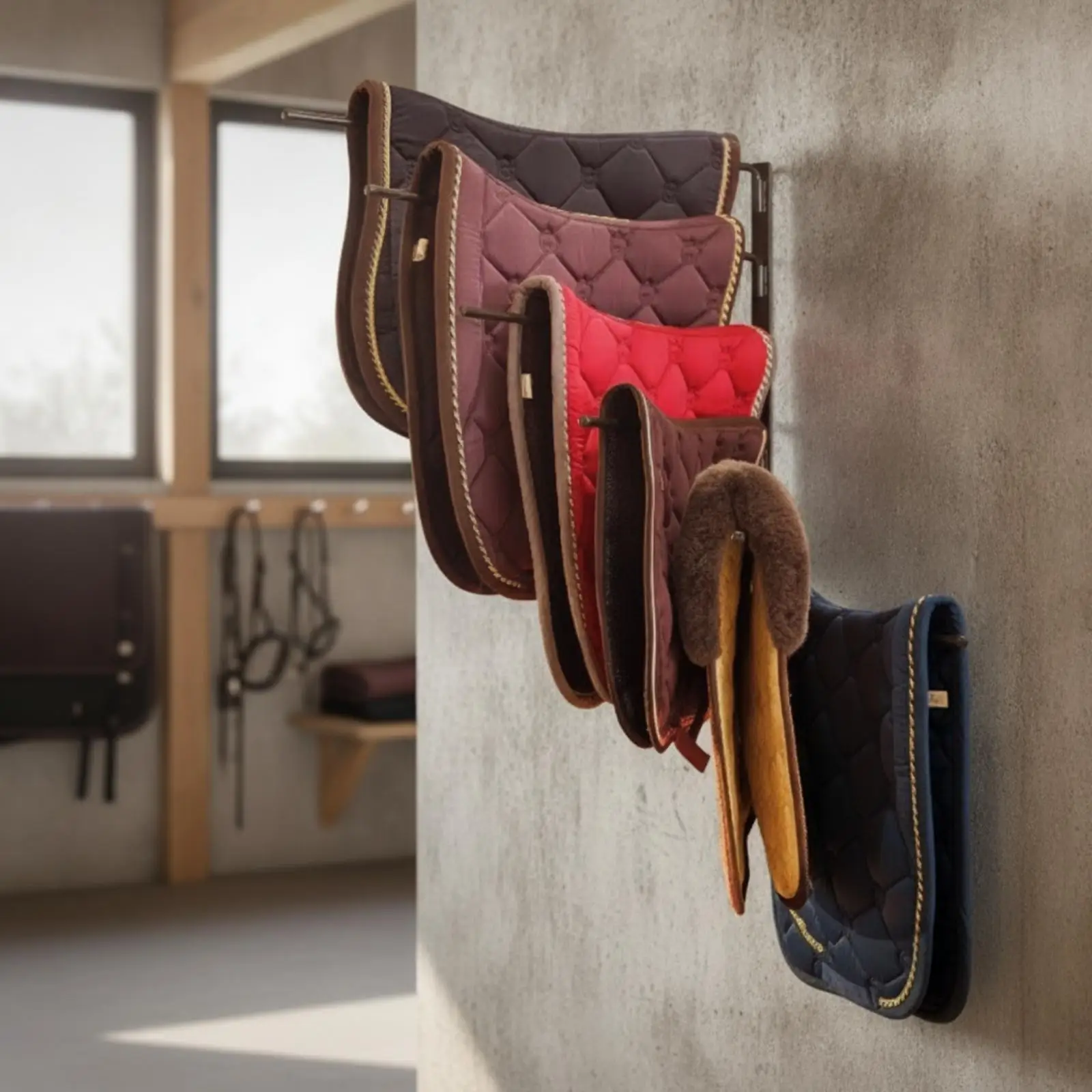Stable Sweat Pad Rack Wall Mount Vertical Horse Blanket Holder Low Carbon Steel Drying Rack for Equestrian Gear