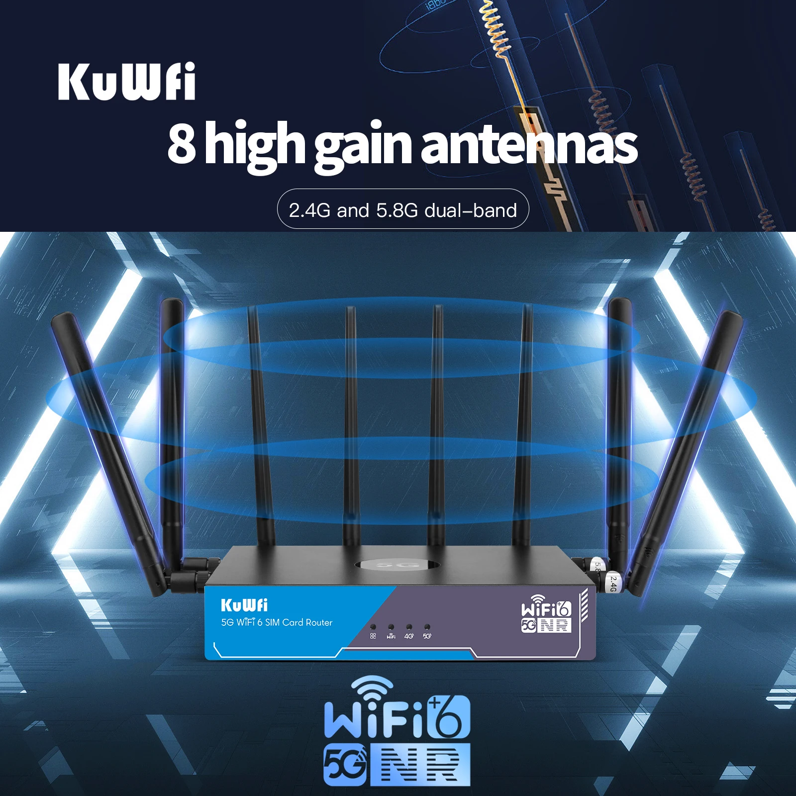 KuWFi 3000Mbps 5G Router WiFi6 Gigabit Dual Frequency 2.4/5G High Gain Hybird WIFI Router With Sim Card Slot Support 128 Uers