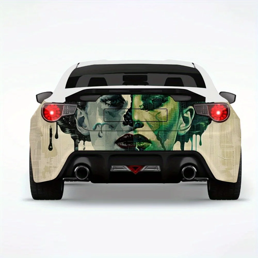 

Коллаж женская голова автомобильная наклейка виниловая наклейка на заднюю часть автомобиля, водонепроницаемые самоклеящиеся виниловые наклейки для хвоста и бампера автомобиля, деко