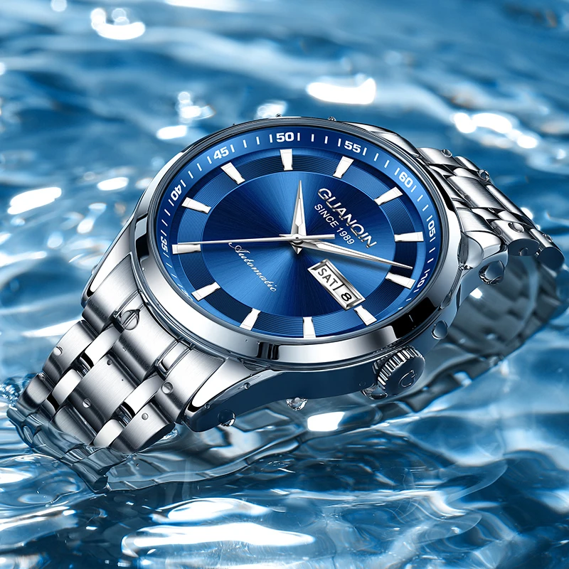 GUANQIN Men Mechanical Watch Automatic Movement Stainless Steel Luxury Business Leisure Luminous Waterproof Watches for Man