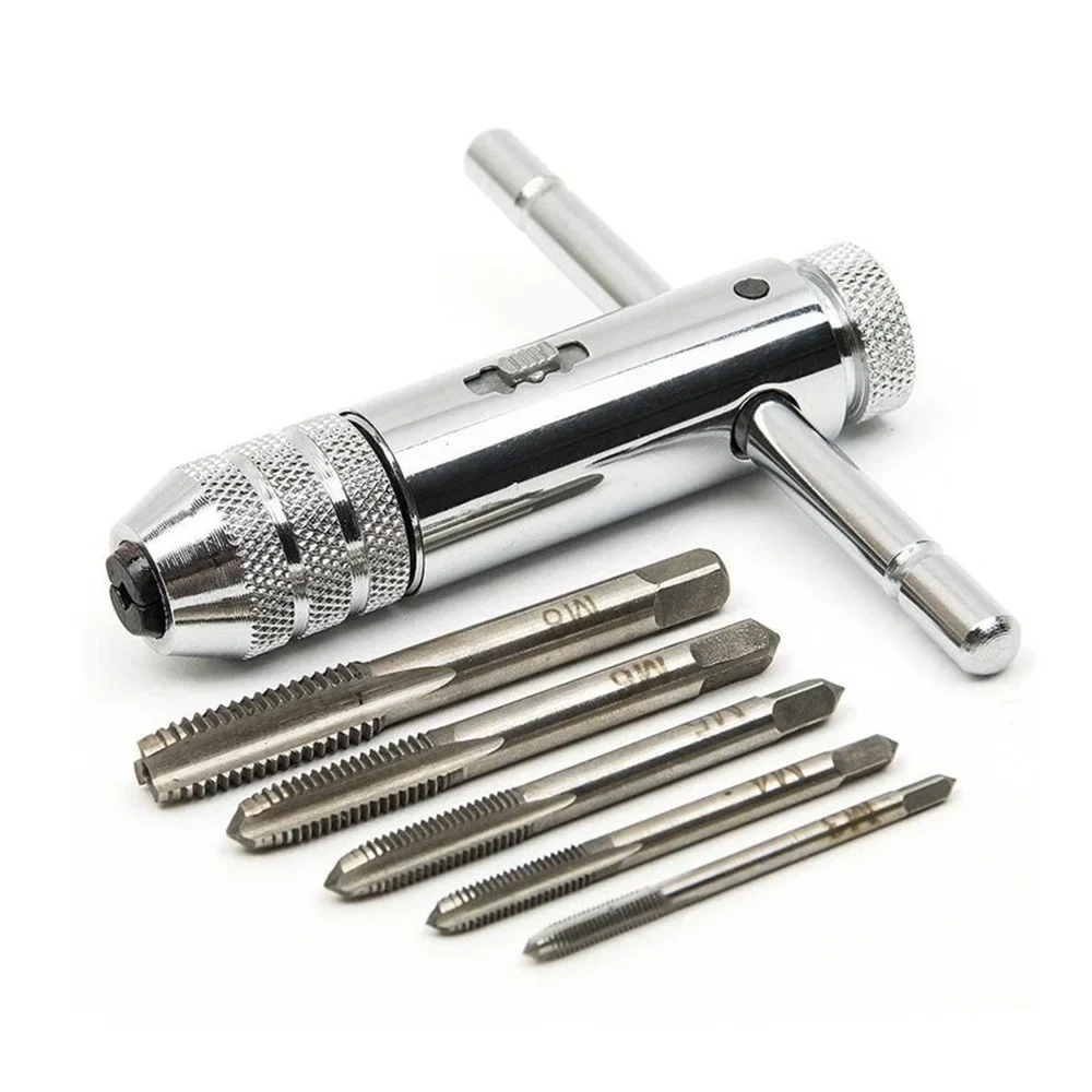 Prata T-handle Ratchet Tap Chave Titular Parafuso Máquina Rosca Metric Plug T-shaped Tap M3-m8 Mm8 mm Pcs Ajustável