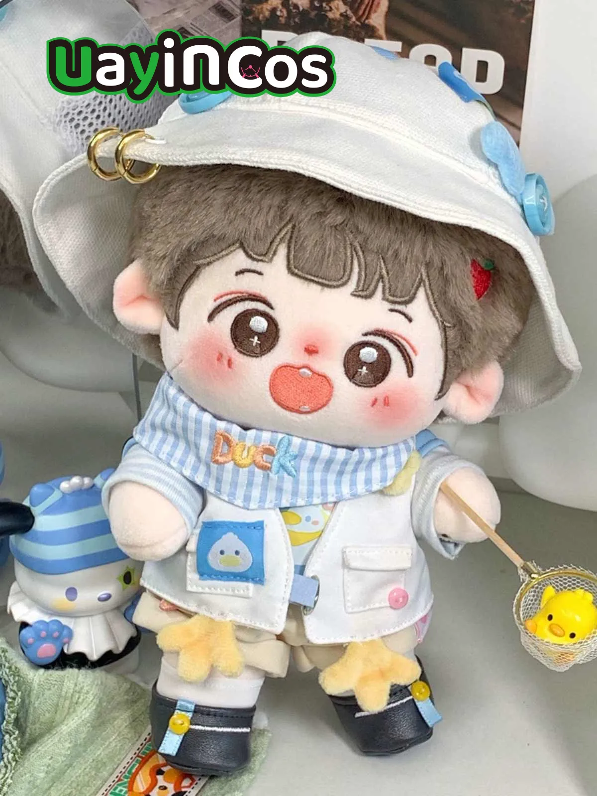 20cm Doll Clothes Duck for outing Hat Vest Pants Triangle Towel  Suit Stuffed Plushies Plush Doll Accessories Anime Toy Kids Gif