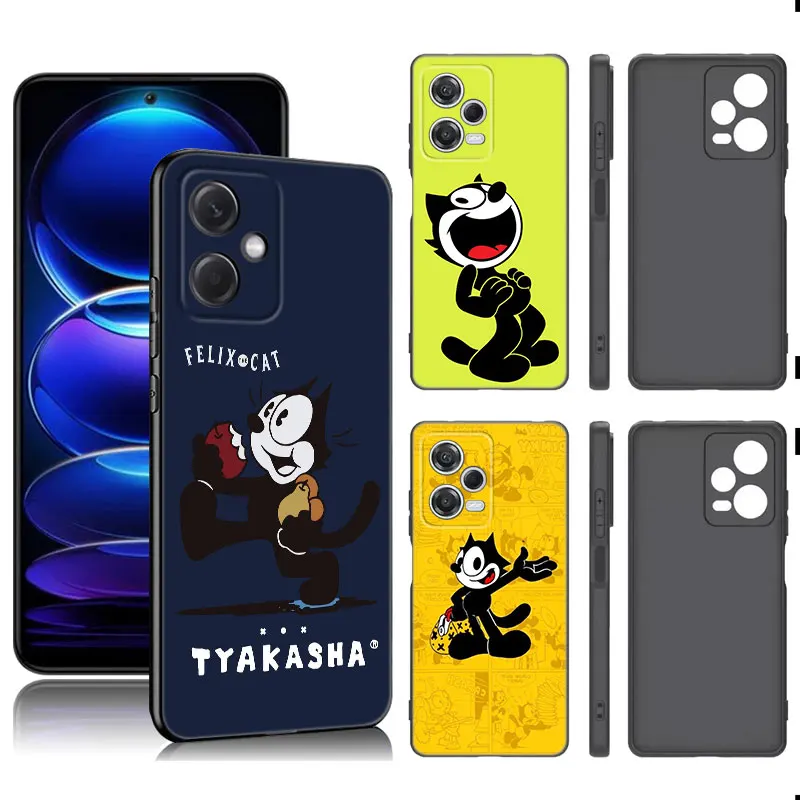 Cartoon F-Felix the C-Cats Black Silicone Phone Case For Xiaomi Redmi Note 9 10 11 11S 11T 12 13 Pro 5G Plus 9S 10S 12S