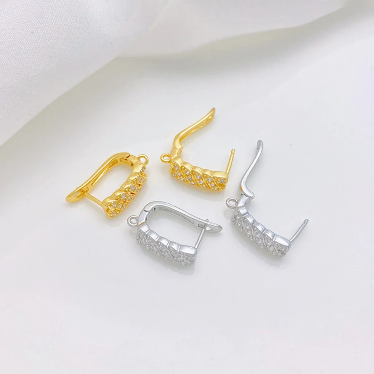 18K Gold Plated Inlaid Double‑Row Zircon U‑Shaped Open Ear Buckles DIY Handmade Earring Jewelry Accessories