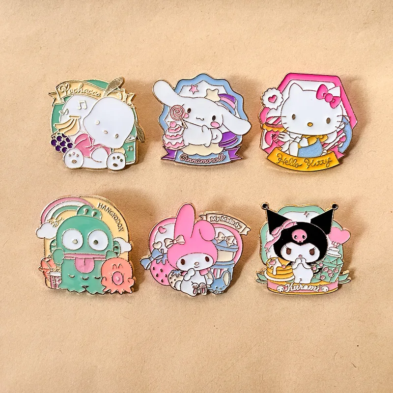 Sanrio KT Cat Kuromi Badges Brooch Cinnamoroll Pochacco Cartoon Metal Lapel Pins for Student Backpack Jewelry Accessories Gift