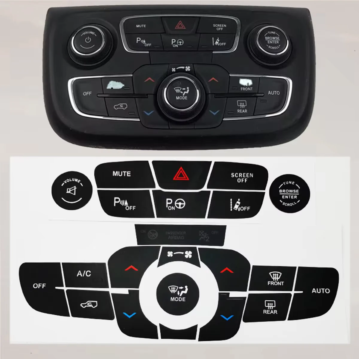 For Jeep Compass 2017-2021 AC Button Repair Sticker - Reverse Radar & Hazard Light Decal, Climate Control Faded Button Fix