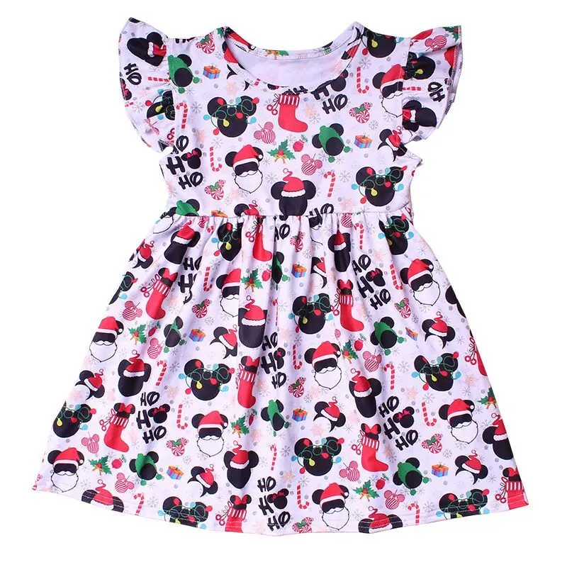 Disney Girls Christmas Boutique Dress Winter Toddlers Cartoon Pearl Dresses Milksilk Short Sleeve A-line Knee-length Clothes