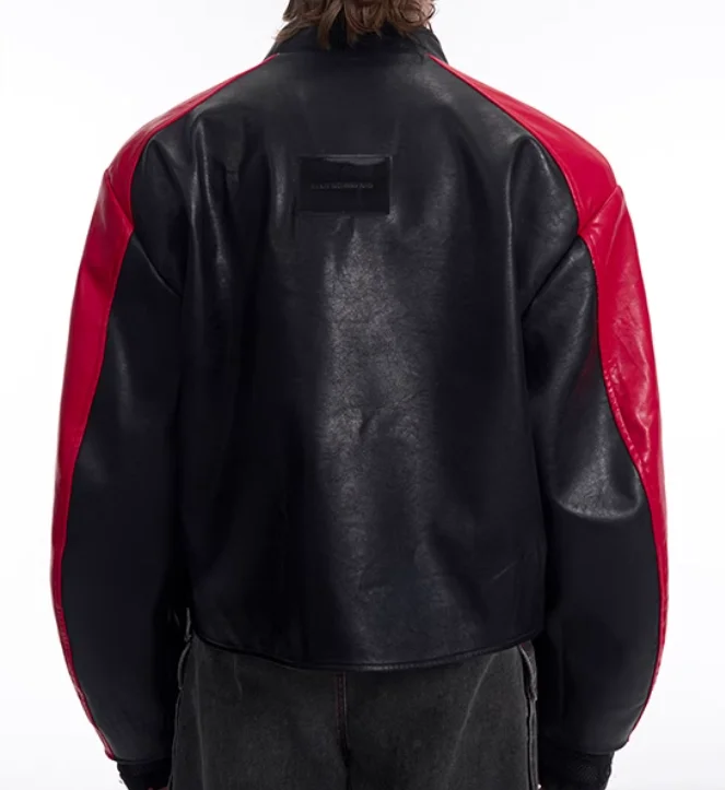 High Street korte staande kraag kunstleer jas heren lente contrasterende kleur splitsen motorfiets mode jas