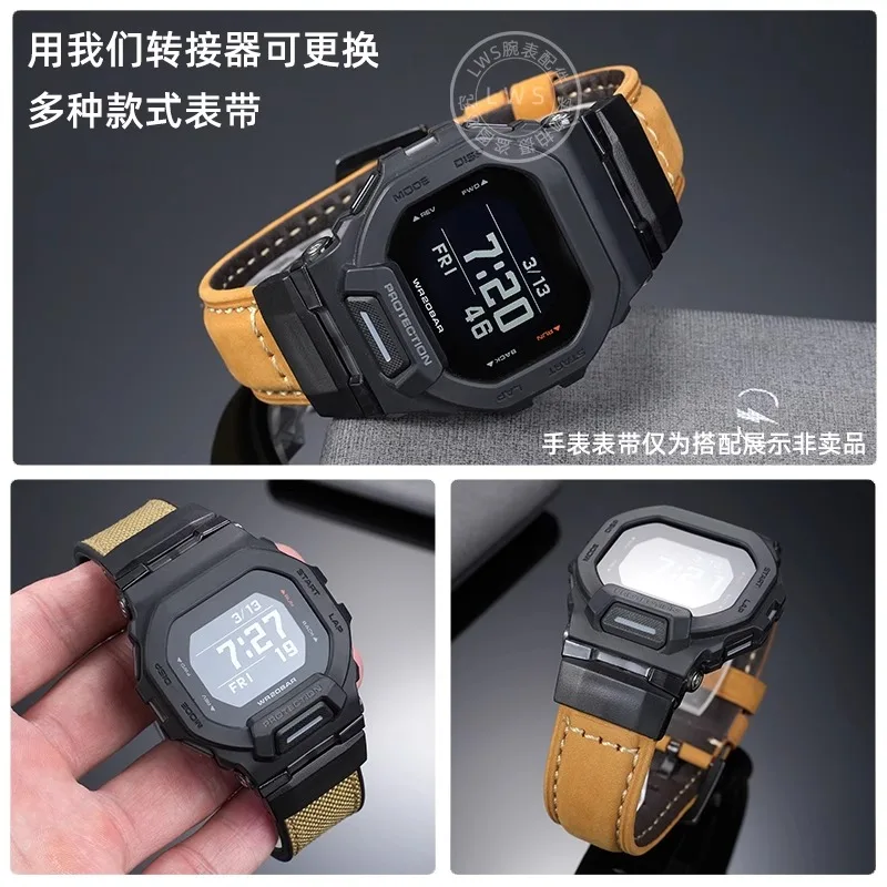 GBD-200 تعديل حزام (استيك) ساعة محول ل كاسيو G-shock GBD200 النايلون المطاط حزام ساعة اليد الفولاذ المقاوم للصدأ سوار موصل 22 مللي متر