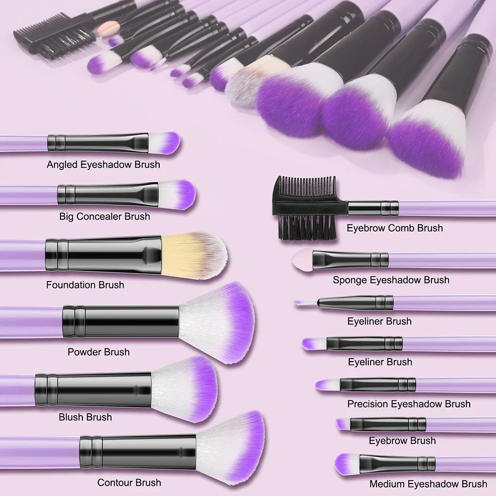 OMGD Makeup Brushes Purple Set For Cosmetic Soft Cute Beauty Foundation Powder Eyeshadow Concealer Blending Makeup Brush Set