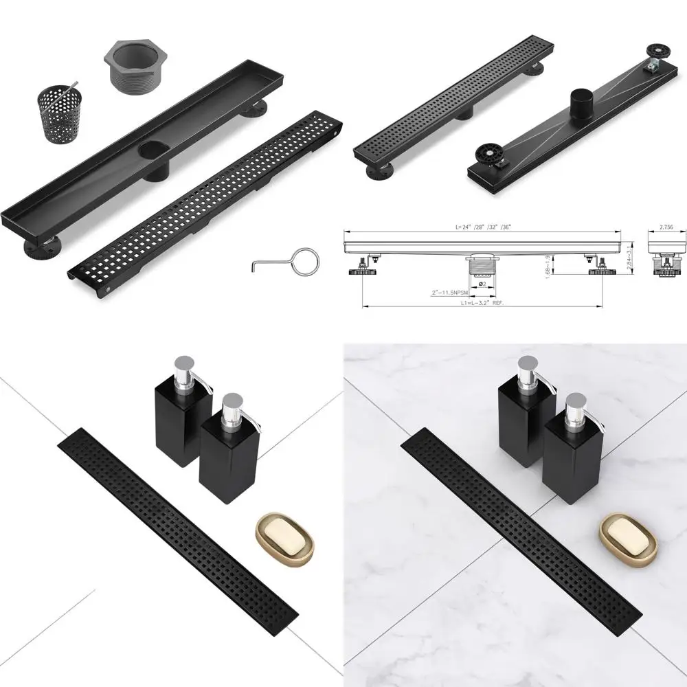 

28 Rectangular Black Linear Shower Drain, 51L/min Drainage, CUPC Certified, Matte Black, SD-112-28B