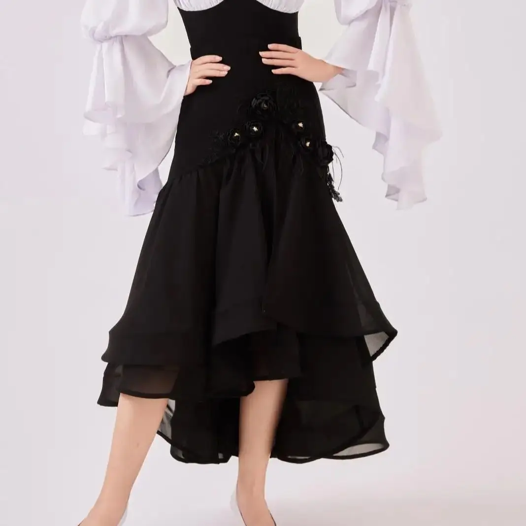 Nieuwe Ballroom Dansvoorstelling Moderne Dans Mesh Rok Voor Vrouwen Volwassen Nationale Standaard Dans Kostuum Wals Rok Dragen DN22263