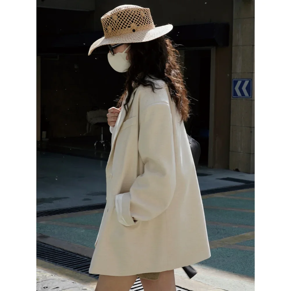 Spring Linen Suit Casual Blazers Women Loose Jackets Retro Fashion Commuting Retro Lapel Comfortable Breathable Office Lady Coat