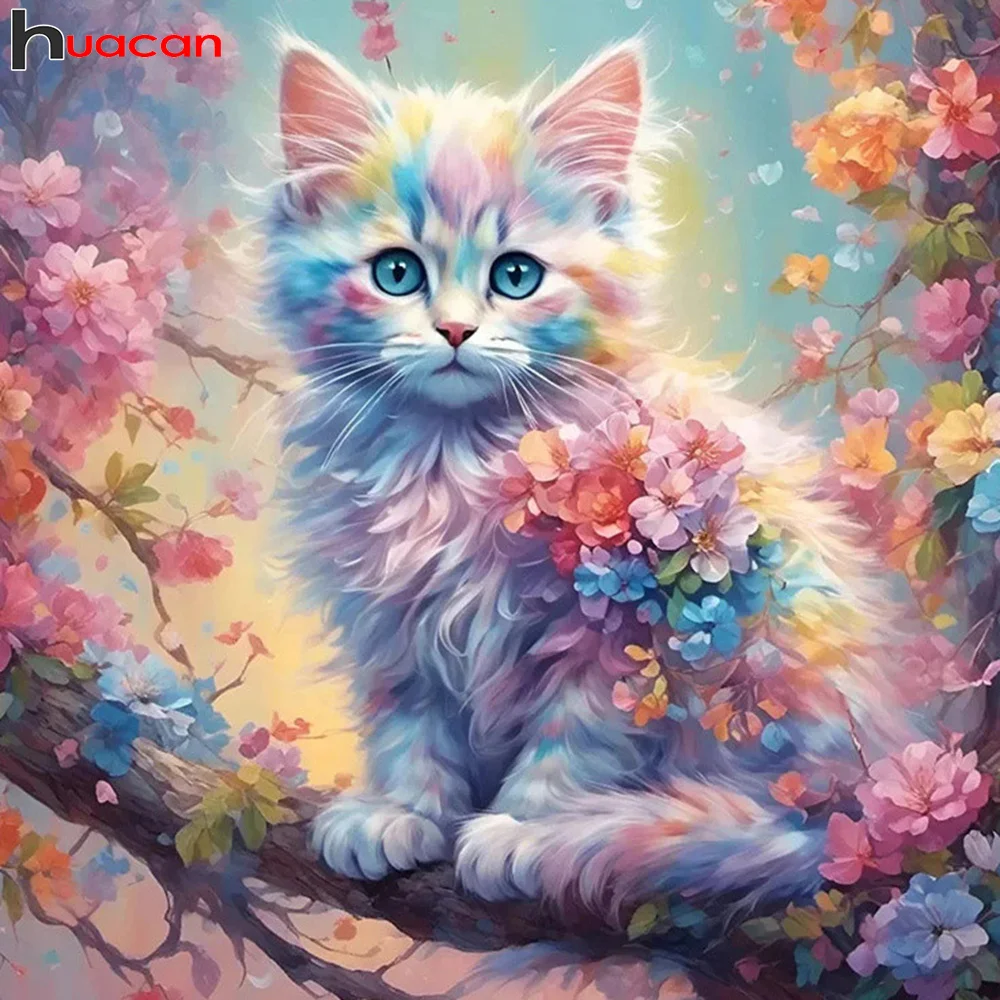 

Huacan Diy Diamond Embroidery Animal Cat Full Square Round Mosaic Flower Complete Kit Art Wall Decoration Handmade Gift
