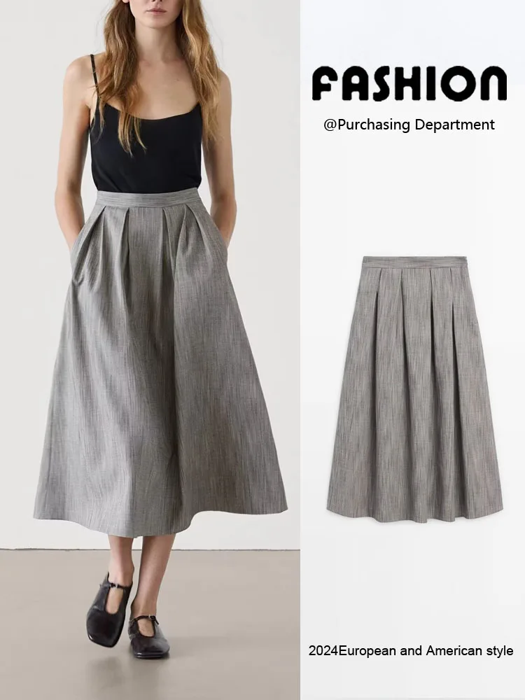 

Новая женская юбка миди в студенческом стиле, плиссированная, расклешенная, средней длины, осень 2024, для повседневной носки, 100% хлопок