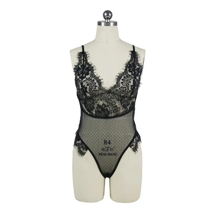 セクシーな透け感のあるレースストラップボディスーツ レディース ストリート スリム ミッドウエスト オルトパンツ ポリエステル生地 透明デザイン ワンピース...