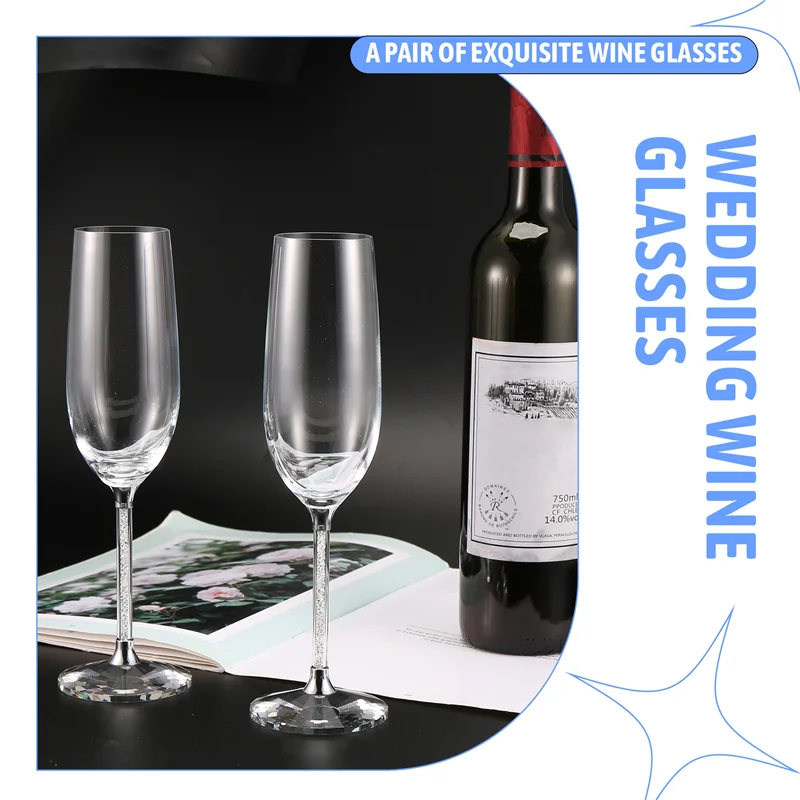 A59E-2Pc Wedding Glasses Personalized Champagne Flutes Crystalline Party Gift Toasting Glass Goblet