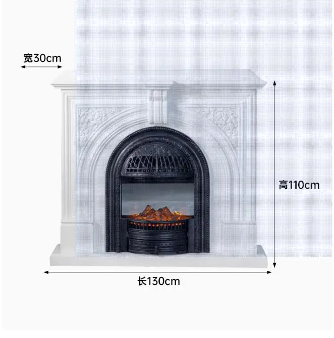 ZC white carved fireplace simulation solid wood arched door TV background wall living room decoration cabinet