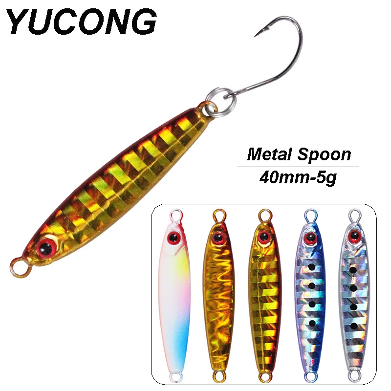 YUCONG 5PCS Metal Jigs Lures 4cm-5g Trolling Fishing Baits Sinking Spoon Spinners  Hard Sequins Wobbler cebos duro fisching Isca