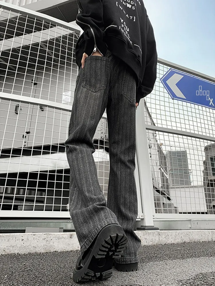 

Американские джинсы-клеш в стиле High Street, модные ретро-джинсы с вышивкой, мужские прямые длинные брюки из денима, весенне-осенняя одежда