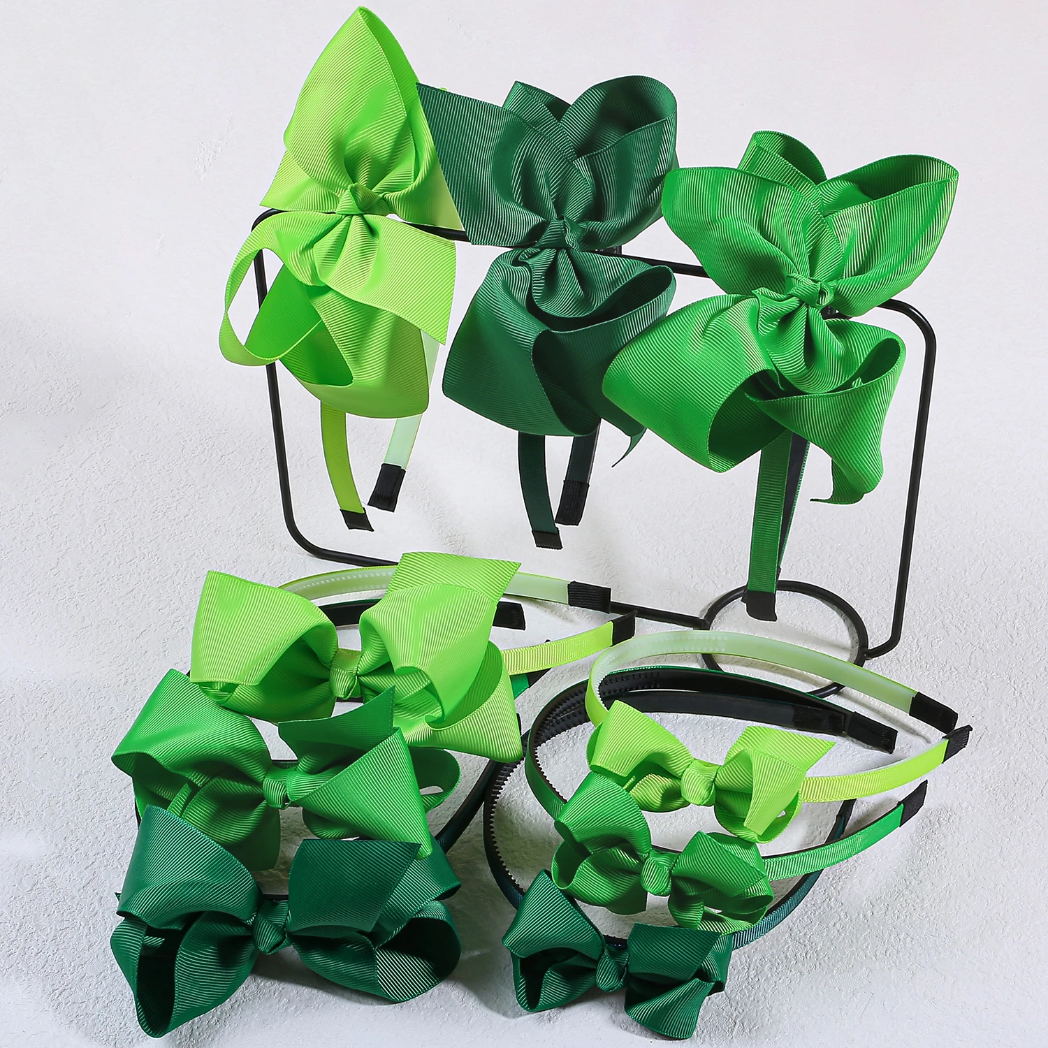 3 szt. 3''4''5'' wstążki kokardy do włosów opaski dla dziewczynek dzień ST'patrick z pałąkiem na głowę zielone kolory opaski do włosów na imprezę akcesoria do włosów