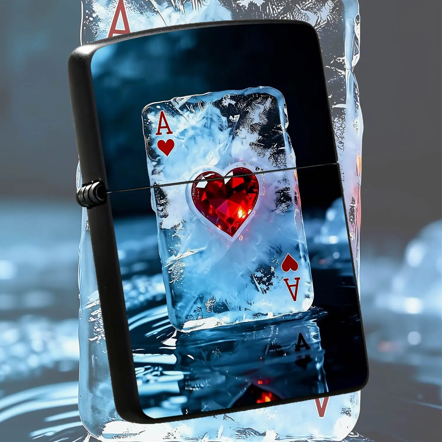 ExquisiteAce of Hearts Lighter Inlaid with Sparkling Heart Shaped Zircon, Stylish Portable Versatile Daily Carry Item, Ideal for All Scenarios, Unique Decorative Practical Accessory for Personal Use and Gifting, Delicate A Humorous And Inte