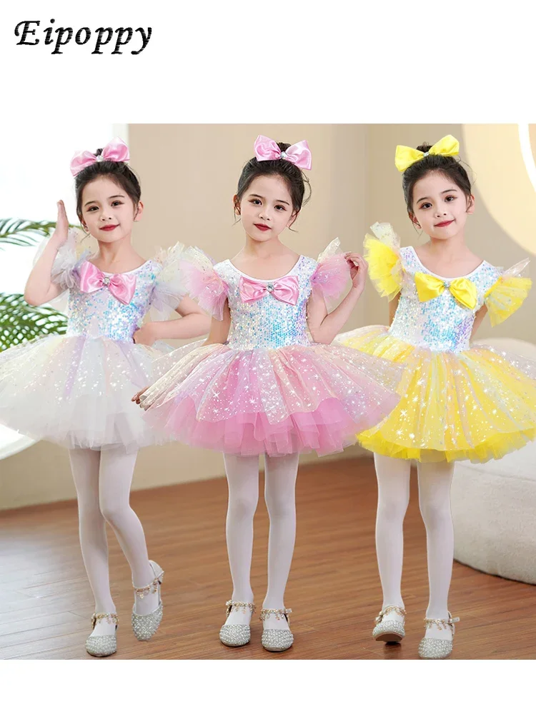 Performance Wear Female Princess Dress Sequined Pettiskirt Gauze Skirt Dance Costume Kindergarten Cute Female