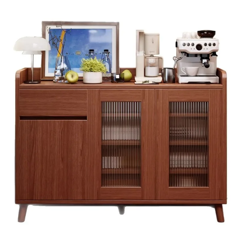 New Modern Solid Wood Durable Dining Sideboard Slatted-Door Storage Cabinet for Dining Room Tableware Organization