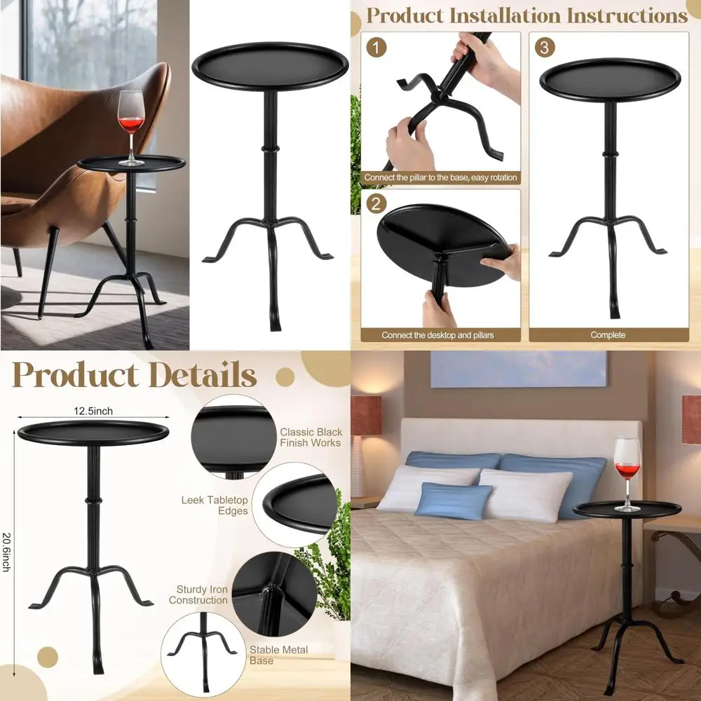 

Metal Martini Table Pedestal Small Side Table for Living Room Bedroom - 12.5 x 12.5 x 20.6 Inches, Sleek Black Finish