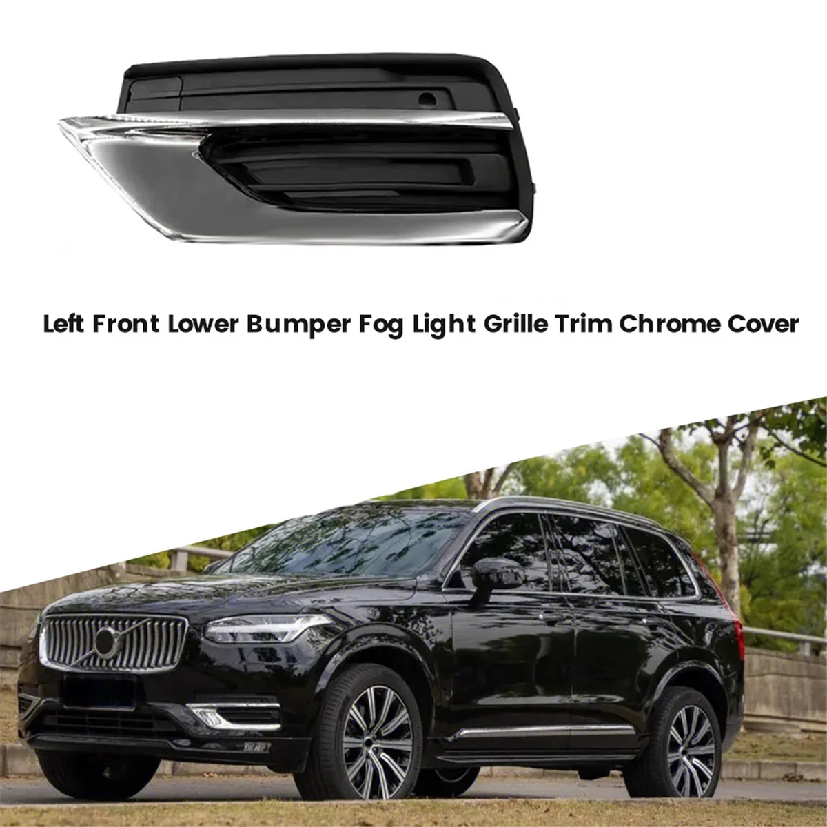 Left Front Lower Bumper Fog Light Grille Trim Chrome Cover 31663514 for Volvo XC90 19-22 31663512 31663518 31663539