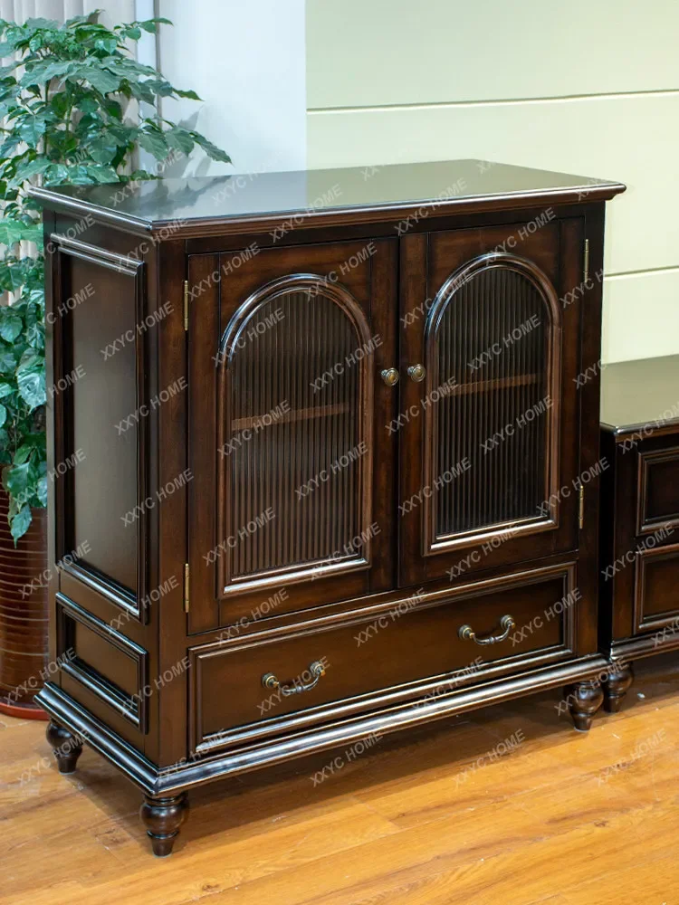 Retro solid wood wine cabine, living room home TV cabin, side cabi, low cab, glass display cabinet, double door locker