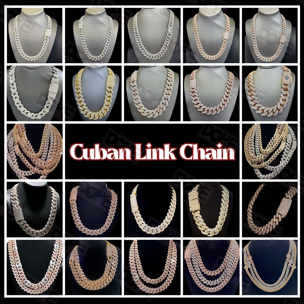 18mm 16mm 20mm Moissanite Cuban Chain Custom Necklace Hip Hop 925 Silver VVS Diamond Moissanite Cuban Link Chain..