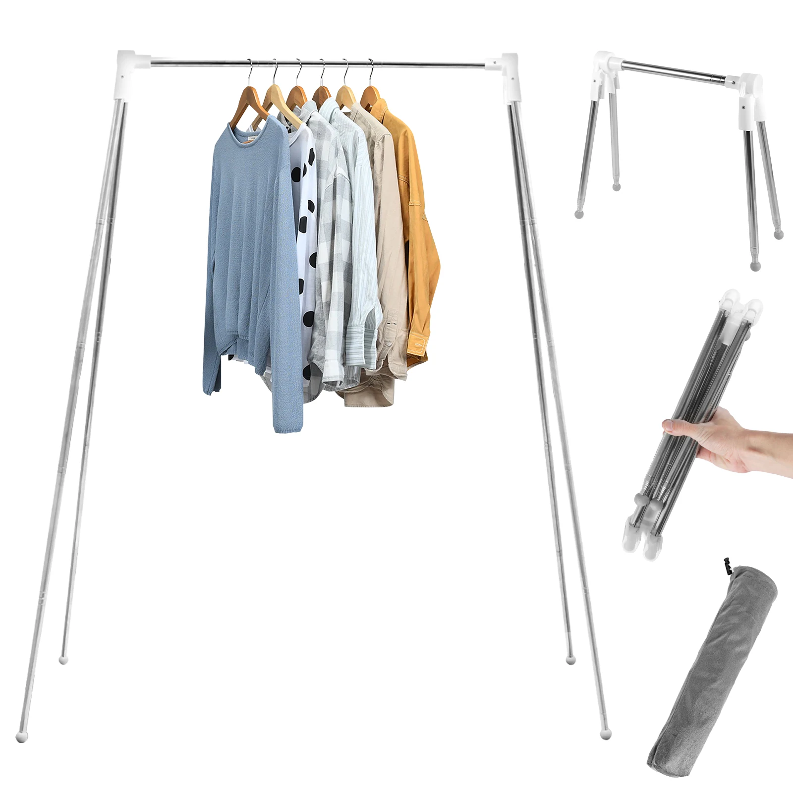 

Collapsible Floor Stand Clothes Hanger Clothes Drying Rack Adjustable Angle Coat Hanger for Home Camping Travel Outdoor Storage