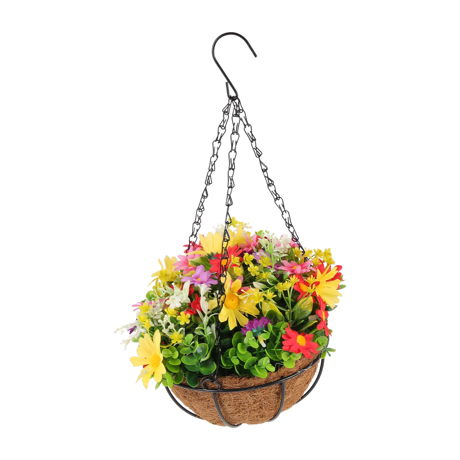 Sturdy Hanging Flower Basket with Plastic Frame Iron Hook and Coconut Coir Liner for Garden Balcony Yard Decoration Hanging