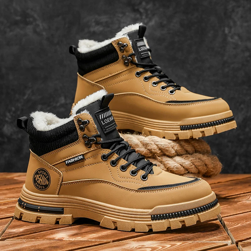 

Winter Plush Men's Tooling Boots Plus Size 48 Comfortable Warm Work Shoes Men Non-slip Outdoor Ankle Boots Man Platform Boots