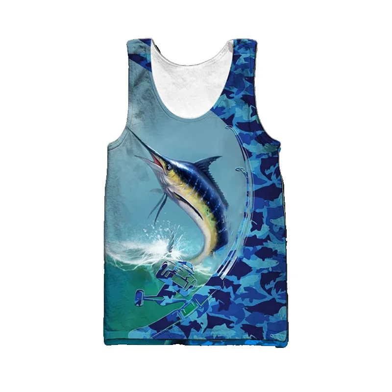 Hawaii Fishing 3D Print Tank Tops Men's Fashion Summer Streetwear Beach Oversized Fitness Gym Vest Sleeveless Tops Men Clothing