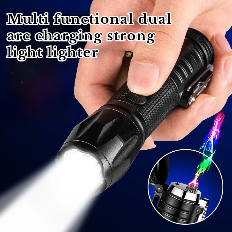

NEW Multi Functional Dual Arc Charging Lighter Cigarette Lighter Strong Light Flashlight Device Cigarette Accessories
