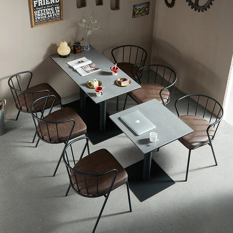 Modern Metal Café Furniture Sets Square Table Nordic Living Room Chairs Salon Dining Chair Design Mesas Restaurante Furniture