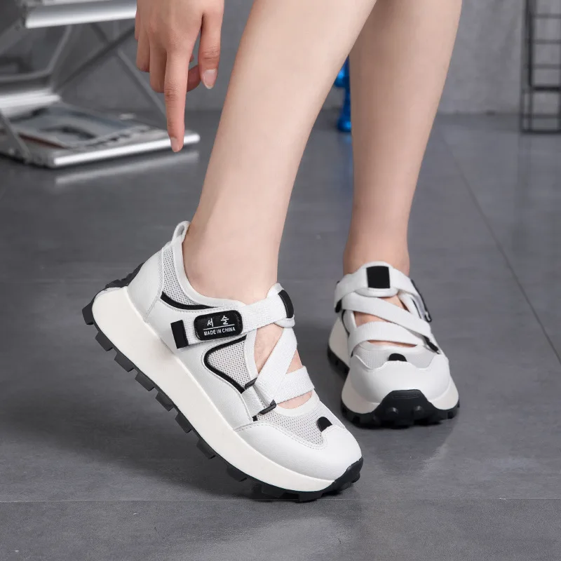 Round Head Small White Shoes Female Hundred Casual Womens Board Shoes Thick Bottom Women Sneakers 2024