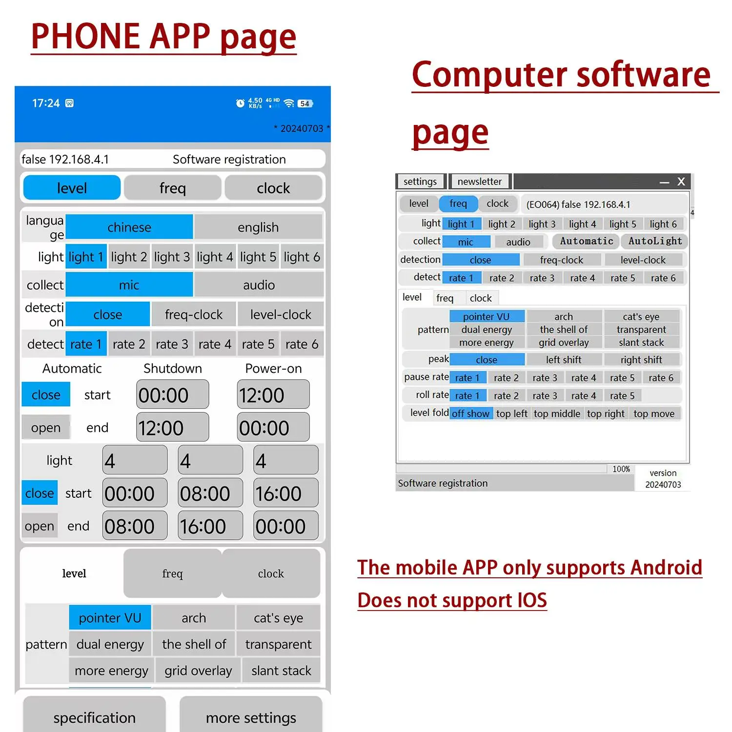 3.12 بوصة شاشة OLED الصوت الموسيقى الطيف واي فاي على مدار الساعة ، عرض المستوى VU متر مع التحكم عن بعد APP لمضخم سيارة تيار مستمر 5 فولت-12 فولت
